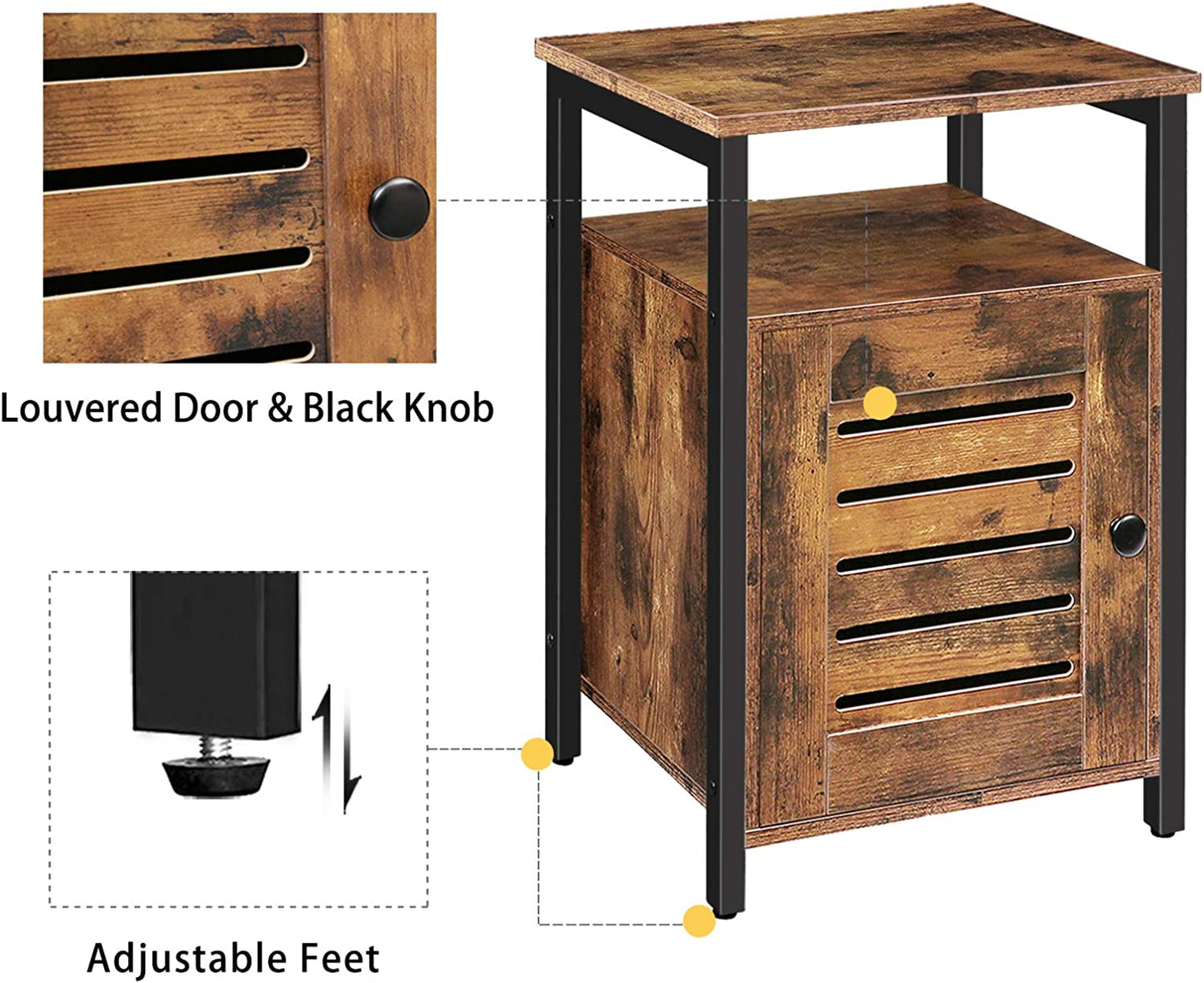 Nightstand, Shutter End Table with Switchable Door and Inner Storage, Square Side Table