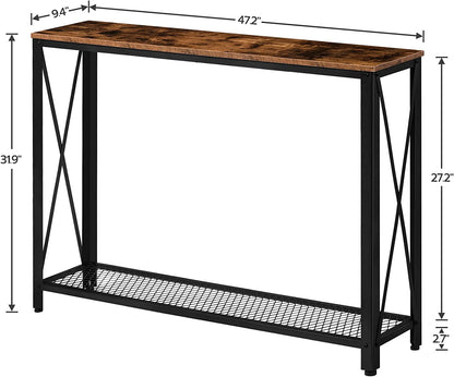 Console Table, Narrow Sofa Table Behind Couch, 2 Tier Skinny Entryway Table with Mesh Shelf