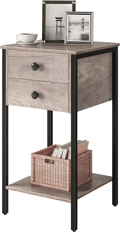 Tall Nightstand, Bedside Table with 2 Drawers and Storage Shelf, Industrial Telephone End Table
