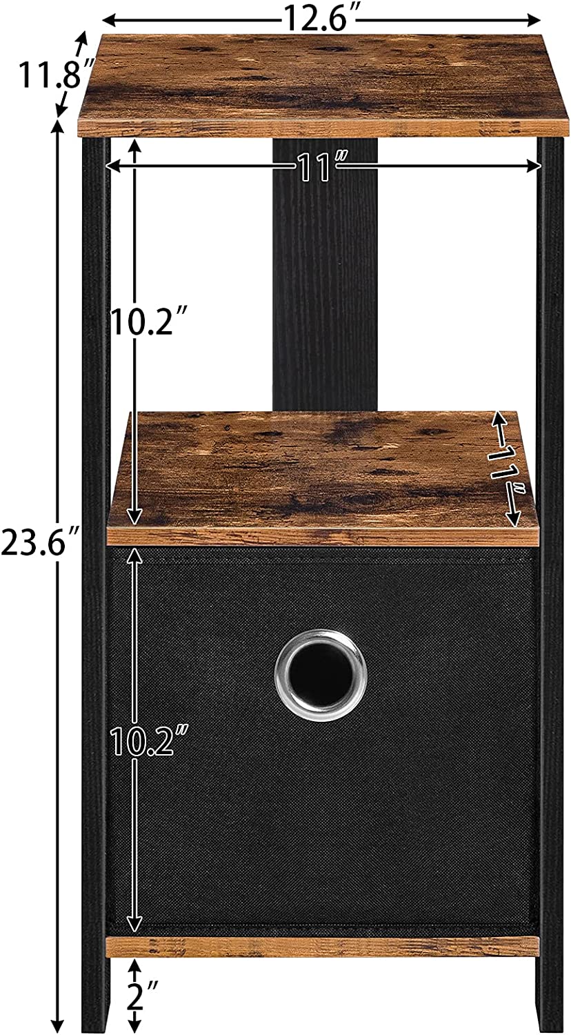 Bedside Table with Pull-Out Collapsible Storage Box, Retro Small Nightstand