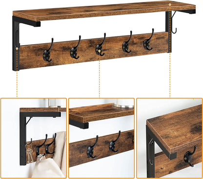 Wall Hooks with Shelf, Wall-Mounted Coat Rack, Wall Shelf, Hanging Shelf, Coat Hooks