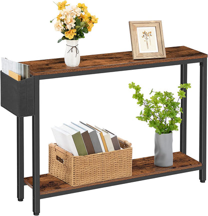 Narrow Console Table, Skinny Sofa Table, Entryway Table with Removable Magazine Pocket