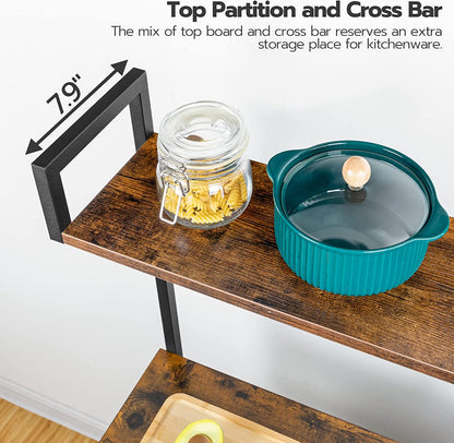 Bakers Rack with Power Outlet, Microwave Stand with Mesh Basket, Coffee Station, Kitchen Shelf