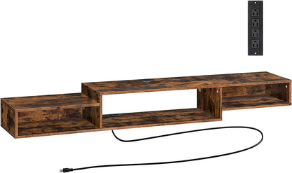 Floating TV Stand, Floating TV Shelf with Power Outlet, Wall Mounted TV Stand with Storage