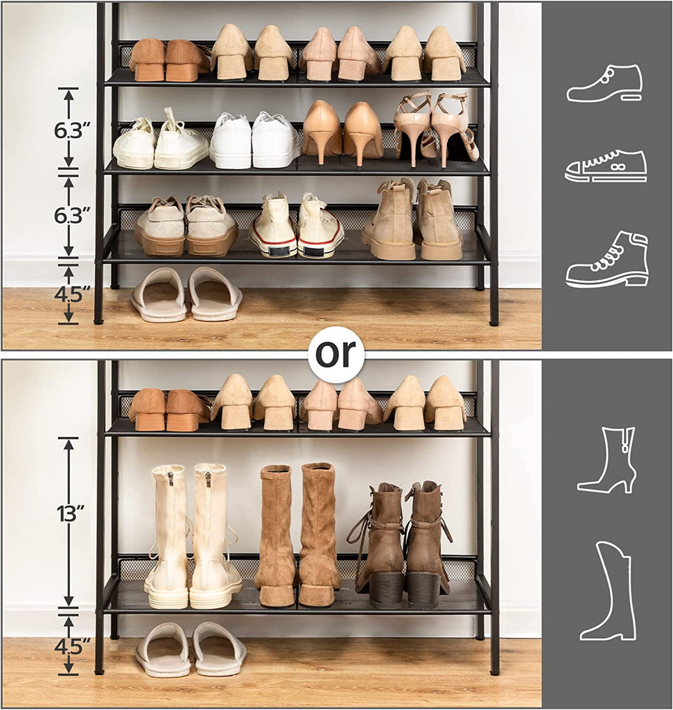 SMILHELTD Metal Shoe Rack Large Capacity 4 Rows 8 Tier 56-64 Pairs Shoes  Boots Storage Organizer