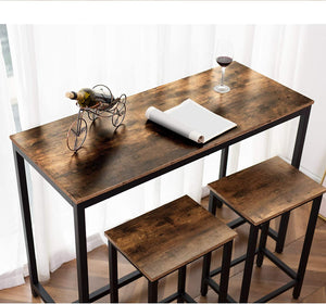 Bar Table Set, Rectangular Kitchen Pub Dining Coffee Table and 2 Bar Stools, 3-Piece Breakfast Table Set