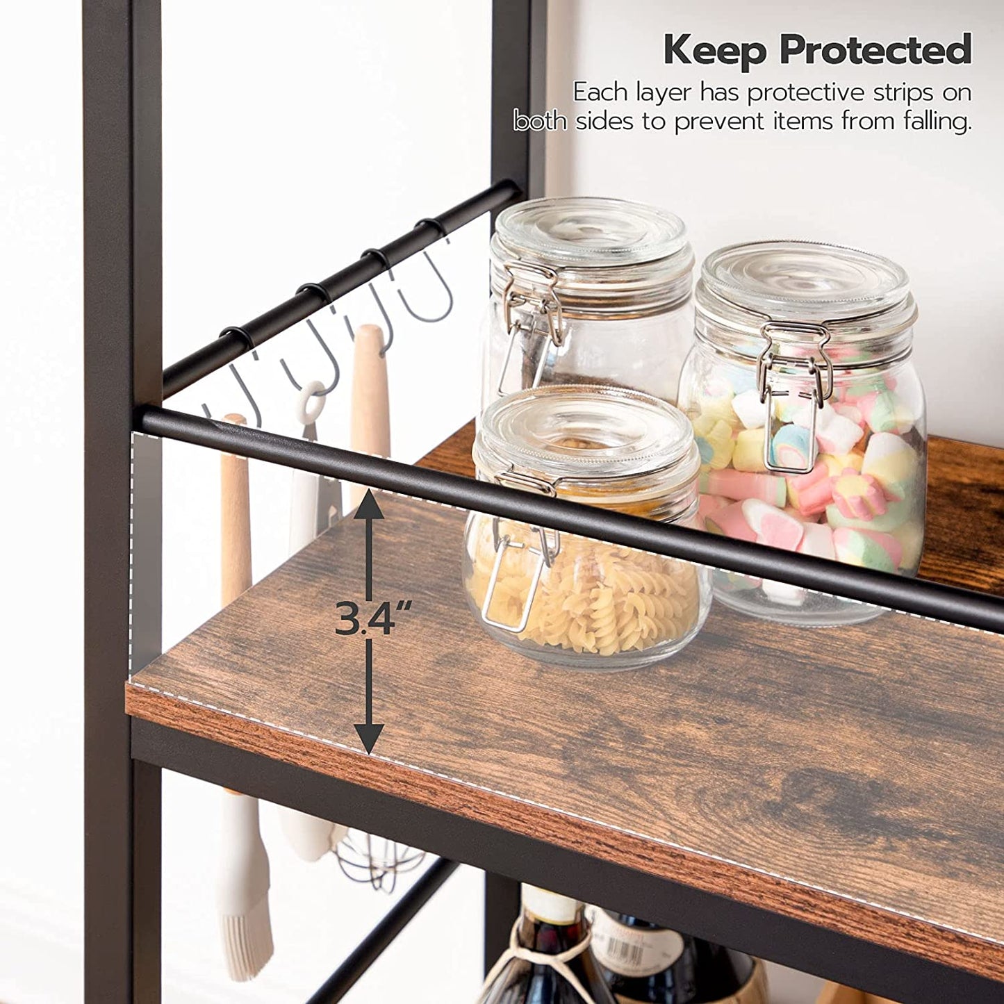 Kitchen Island with Storage,Industrial Kitchen Counter with Hooks and Side Enclosures