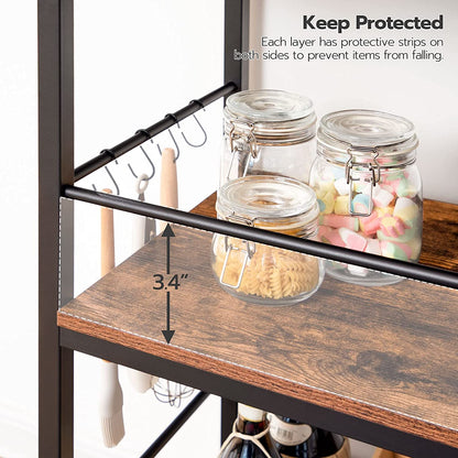 Kitchen Island with Storage,Industrial Kitchen Counter with Hooks and Side Enclosures