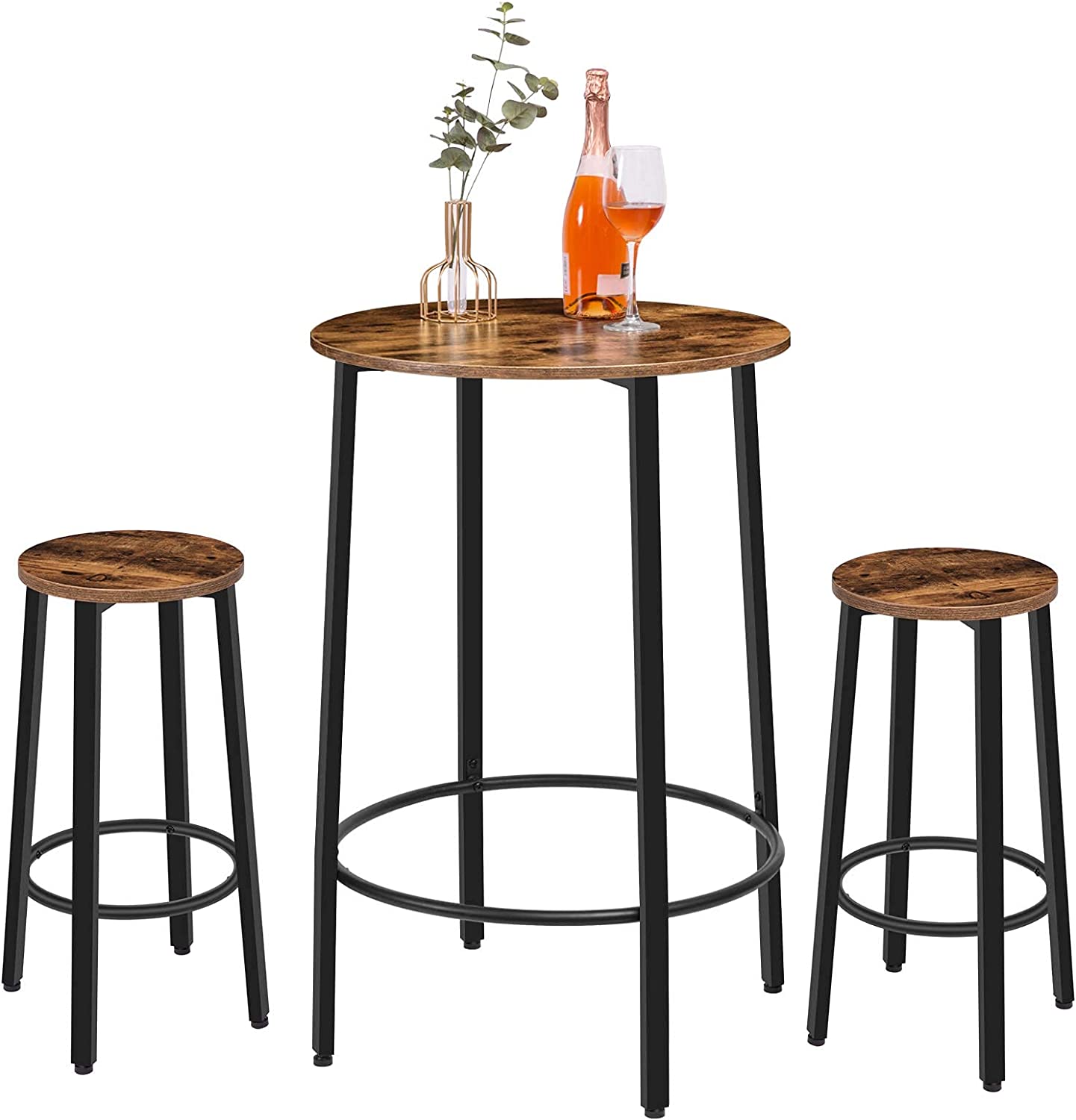Bar Stools, Set of 2 Round Bar Chairs with Footrest