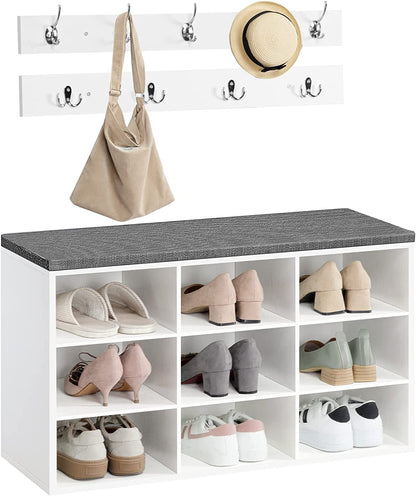 Coat Rack Shoe Bench, Cubby Entryway Storage Bench, Hall Tree, Multifunctional Shoe Rack, Storage Cabinet