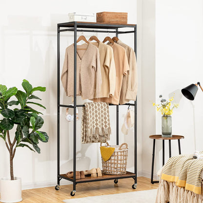 Clothes Rack, Heavy Duty Adjustable Clothing Rack Rolling Garment Rack with Shelves