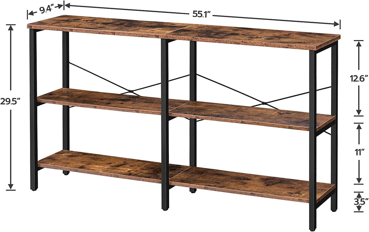 Console Table, Narrow Entryway Table, Sofa Table, Foyer Table, 3-Tier Storage Open Shelves