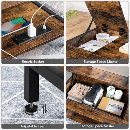 Lift Top Coffee Table, Modern Coffee Tables with Charging Station, Coffee Table