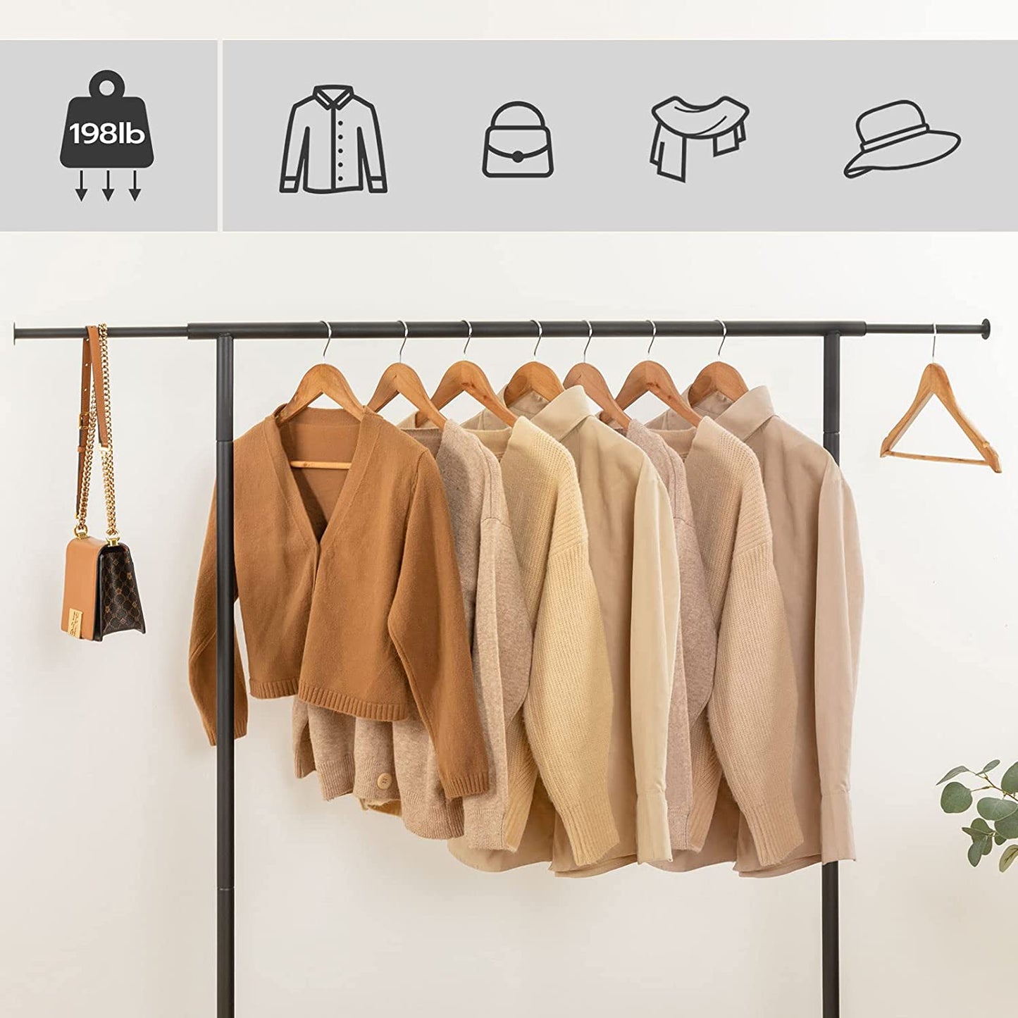Garment Rack, Industrial Style Clothing Rack with Shelf