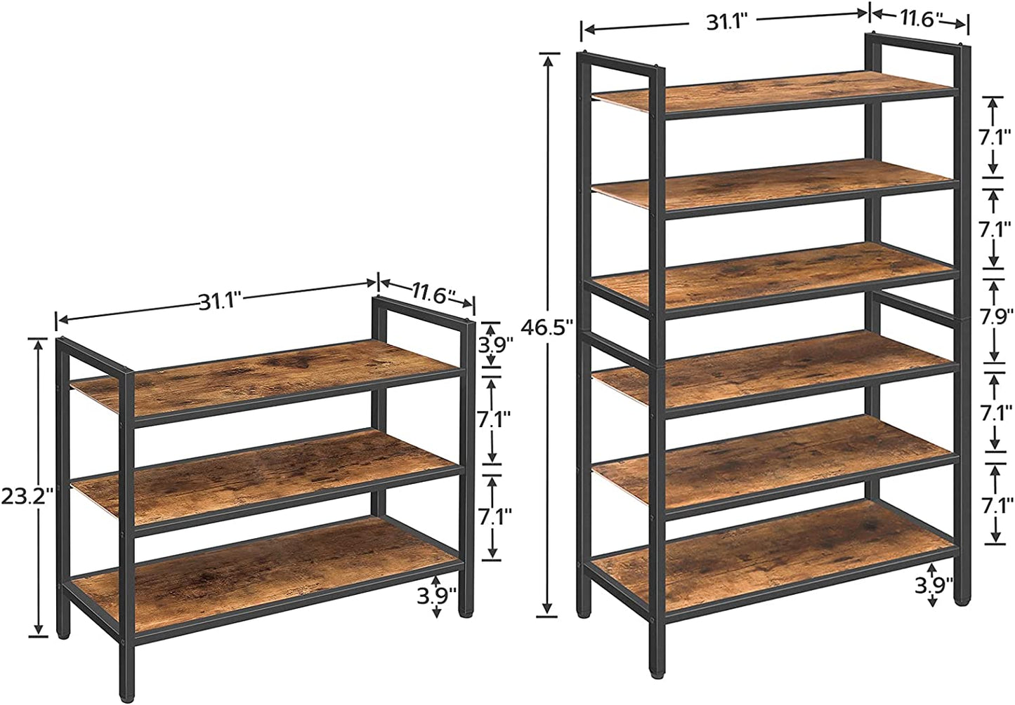 Shoe Rack, 3-Tier Stackable Shoe Shelf, Industrial Shoe Storage Organizer with 3 Shelves
