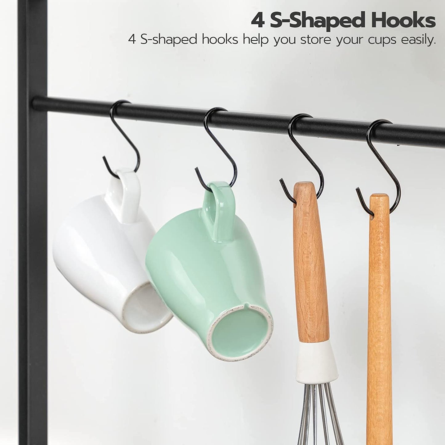 Bakers Rack with Power Outlet, Microwave Stand with Mesh Basket, Coffee Station, Kitchen Shelf