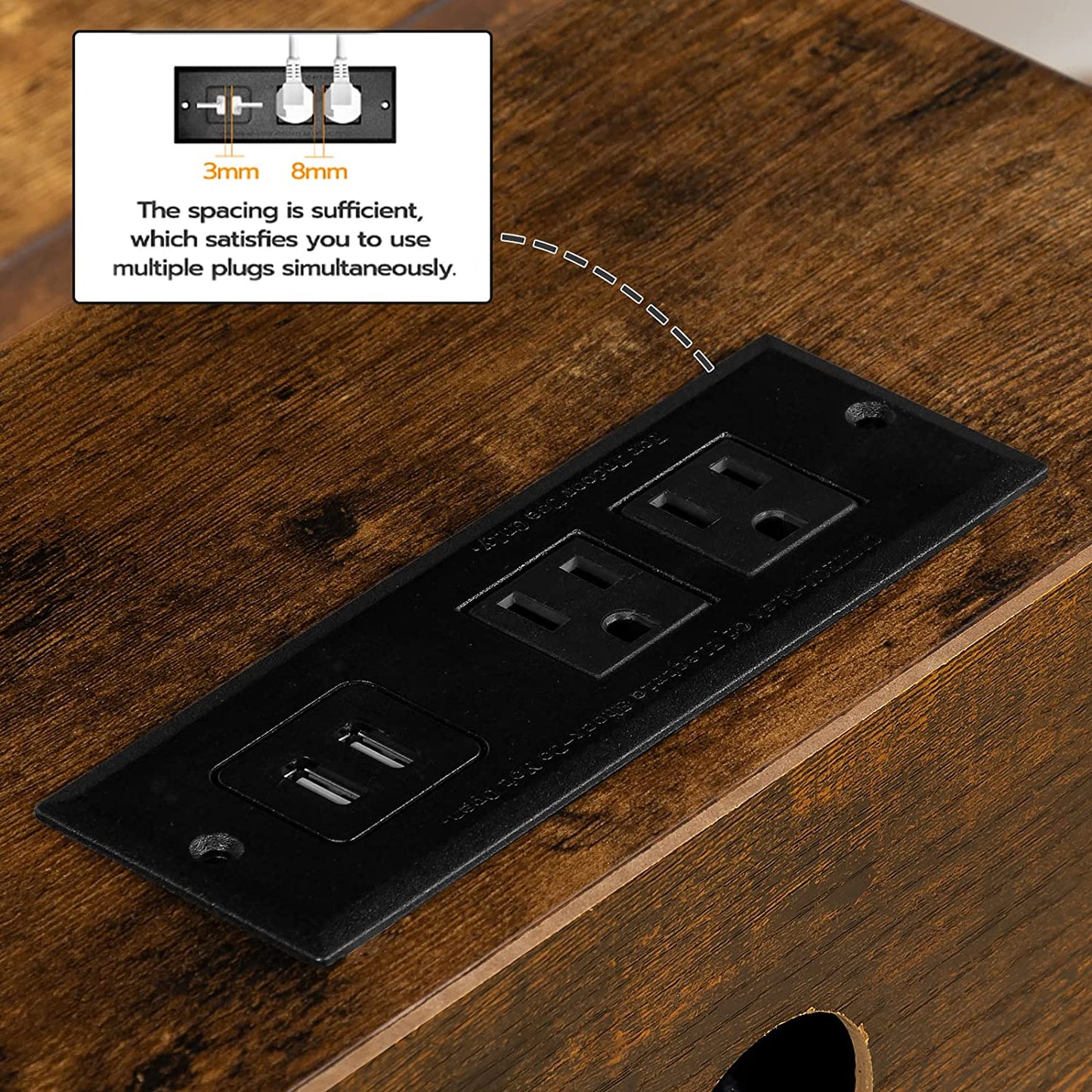 End Table with Charging Station, Side Table with 2 Drawer & USB Ports & Power Outlets, Nightstand