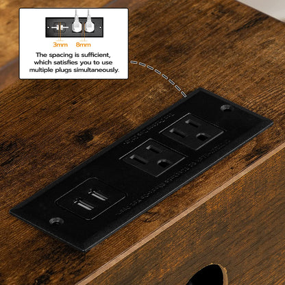 End Table with Charging Station, Side Table with 2 Drawer & USB Ports & Power Outlets, Nightstand
