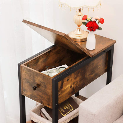 End Table, Flip Top Side Table with Storage Shelf, Narrow Nightstand