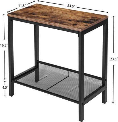 Side Table, Set of 2 Narrow Nightstands, Industrial End Table with Adjustable Mesh Shelf