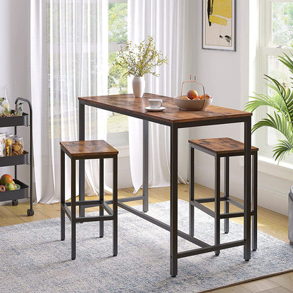 Bar Table and Chairs Set, Rectangular Pub Bar Table and 2 Bar Stools