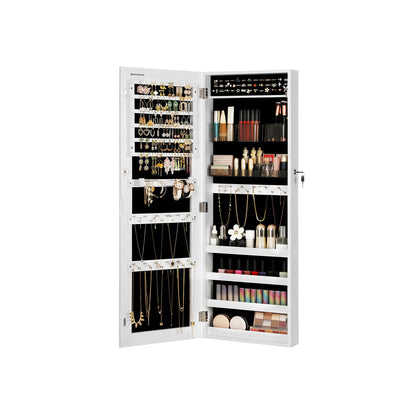 White Wall-Mounted Jewelry Armoire with Mirror - HWLEXTRA