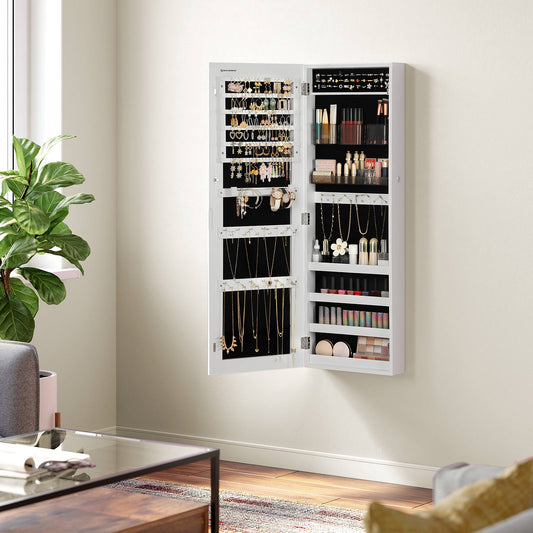 White Wall-Mounted Jewelry Armoire with Mirror - HWLEXTRA