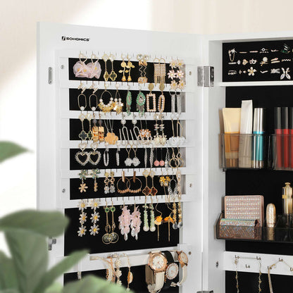 White Wall-Mounted Jewelry Armoire with Mirror - HWLEXTRA