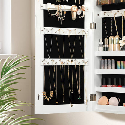 White Wall-Mounted Jewelry Armoire with Mirror - HWLEXTRA