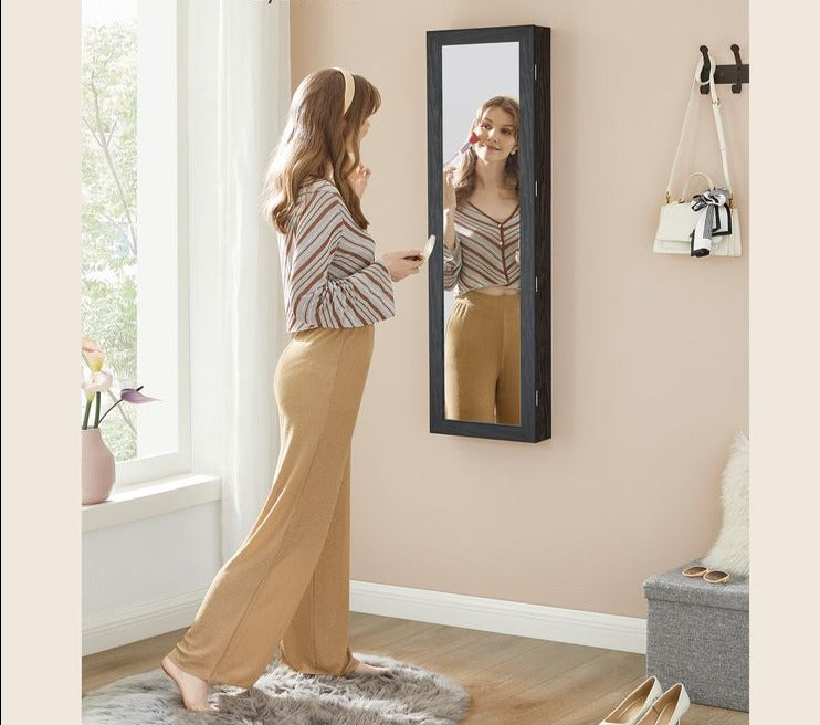 Mirror Jewelry Cabinet 47.2 H Lockable Wall Door Mounted Jewelry Armoire 6 LEDs HWLEXTRA