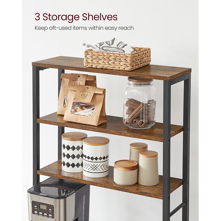 Baker's Rack, Microwave Oven Stand, 6 Hooks, 15.7 x 23.6 x 65.7 Inches, Rustic Brown