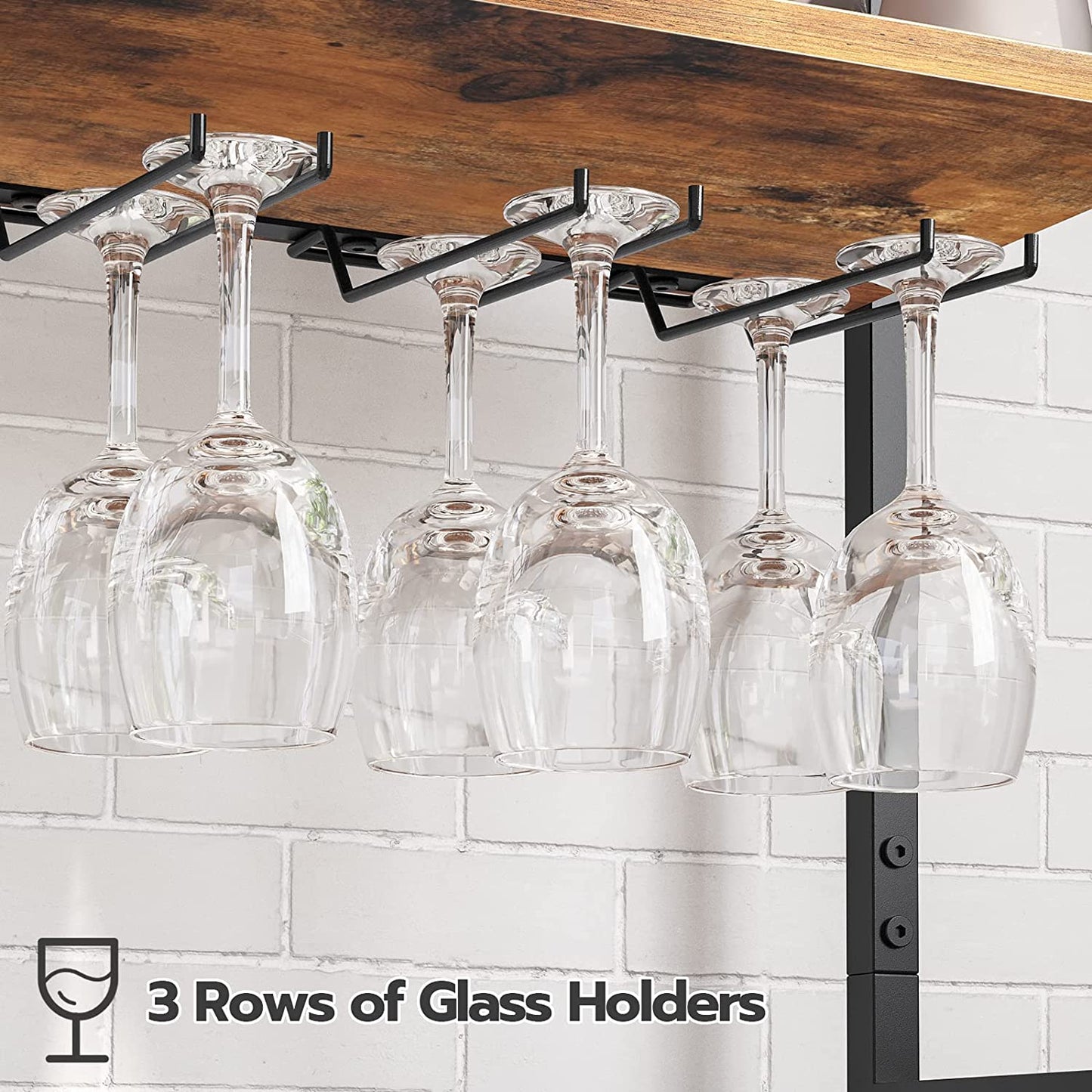 Freestanding Wine Rack, 16-Bottle Wine Storage Rack with Tabletop and Glass Holder, 6-Tier Bar Rack