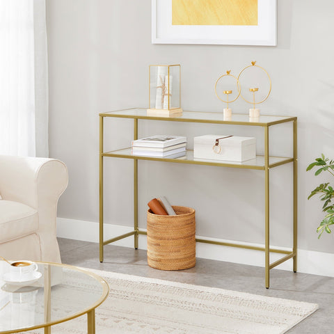 Gold Console Table with Shelf - HWLEXTRA