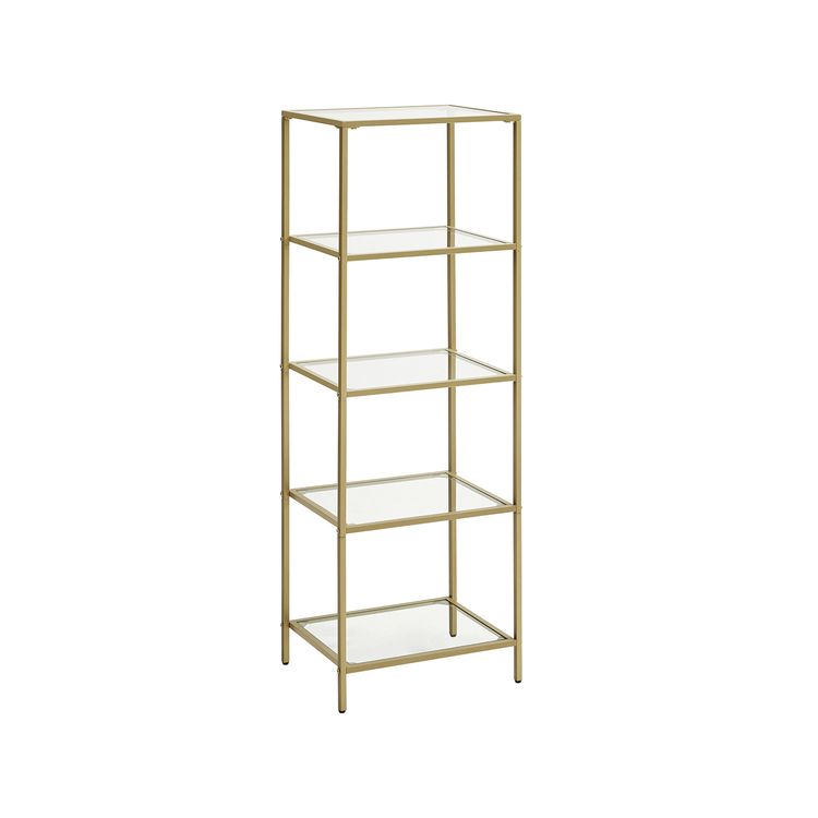 Bookcase, 5-Tier Bookshelf, Slim Shelving Unit for Bedroom, Tempered Glass, Tempered Glass - HWLEXTRA 