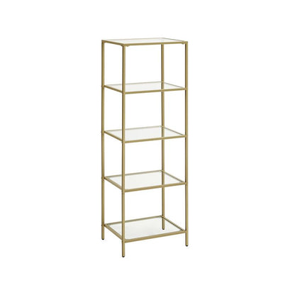 Bookcase, 5-Tier Bookshelf, Slim Shelving Unit for Bedroom, Tempered Glass, Tempered Glass - HWLEXTRA 
