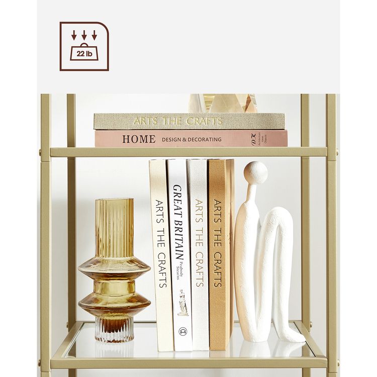 Bookcase, 5-Tier Bookshelf, Slim Shelving Unit for Bedroom, Tempered Glass, Tempered Glass - HWLEXTRA 