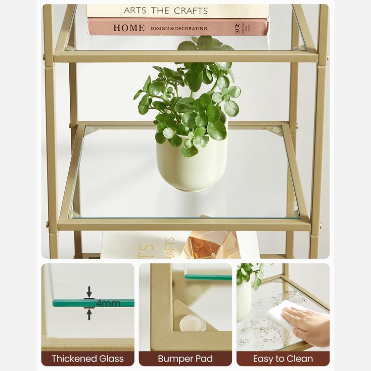 Bookcase, 5-Tier Bookshelf, Slim Shelving Unit for Bedroom, Tempered Glass, Tempered Glass - HWLEXTRA 