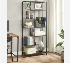 6-Tier Bookshelf, Display Shelf, Bookcase for Office, 11.8 x 31.5 x 70.9 Inches, Rustic Brown and Black