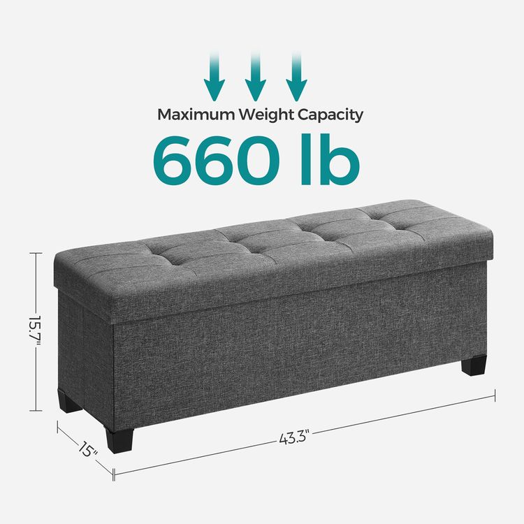 43.3 Inches Storage Ottoman Bench, Bedroom Bench with Storage, Foot Stool with Feet