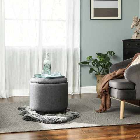 Linen Fabric Storage Ottoman - HWLEXTRA