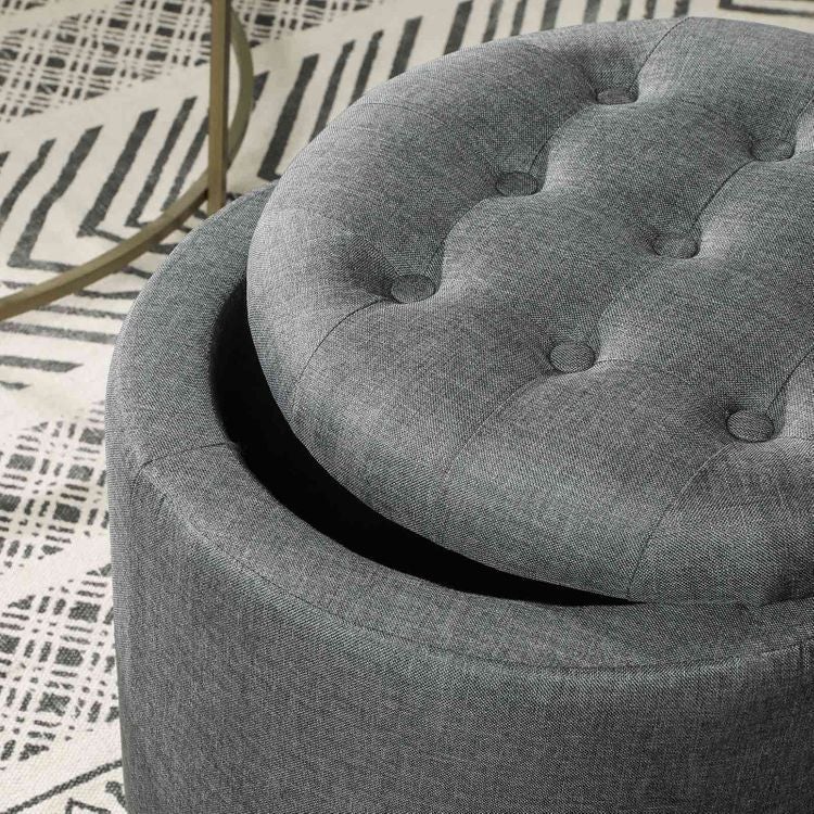 Linen Fabric Storage Ottoman - HWLEXTRA