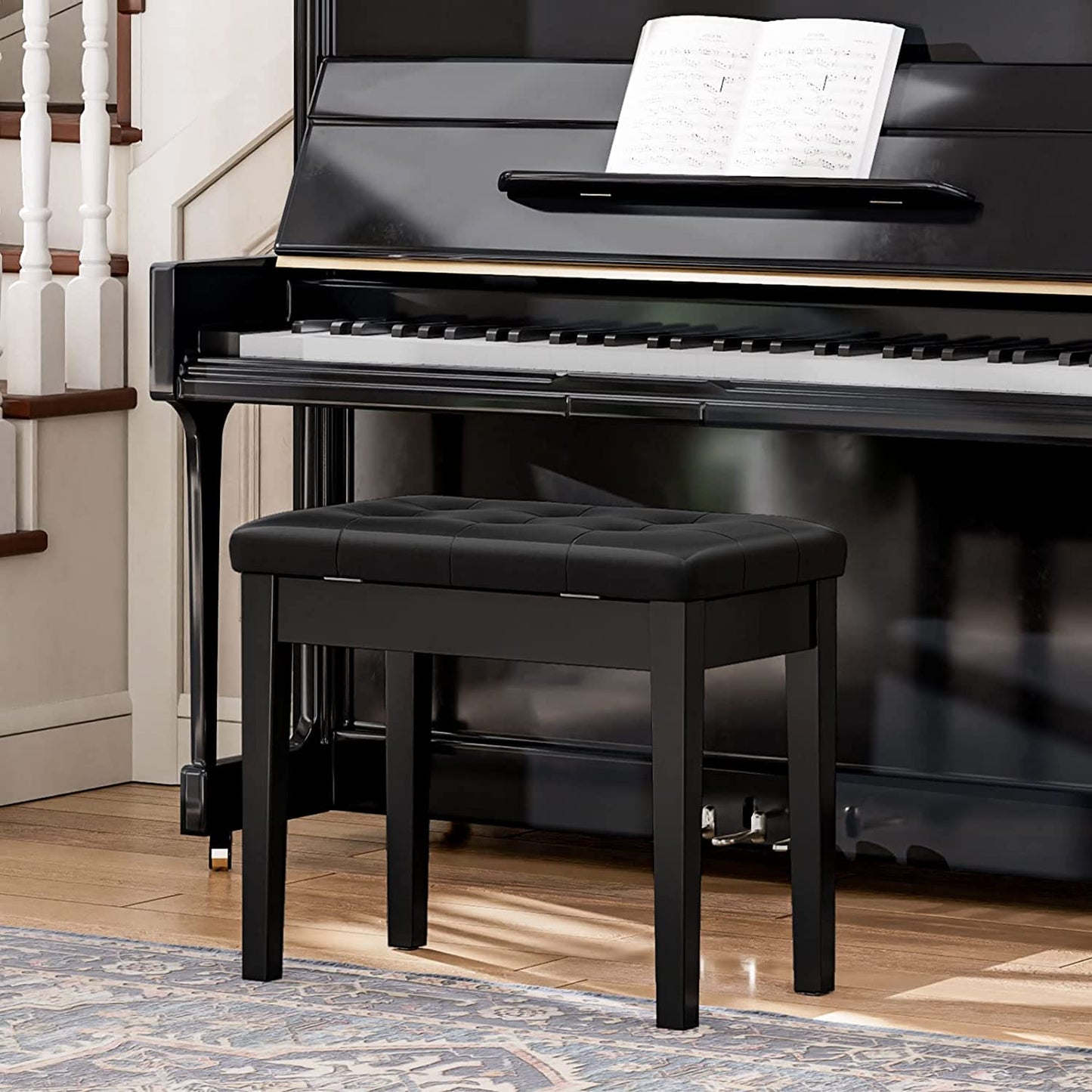 Piano Bench with Padded Cushion and Storage Compartment for Music Sheet