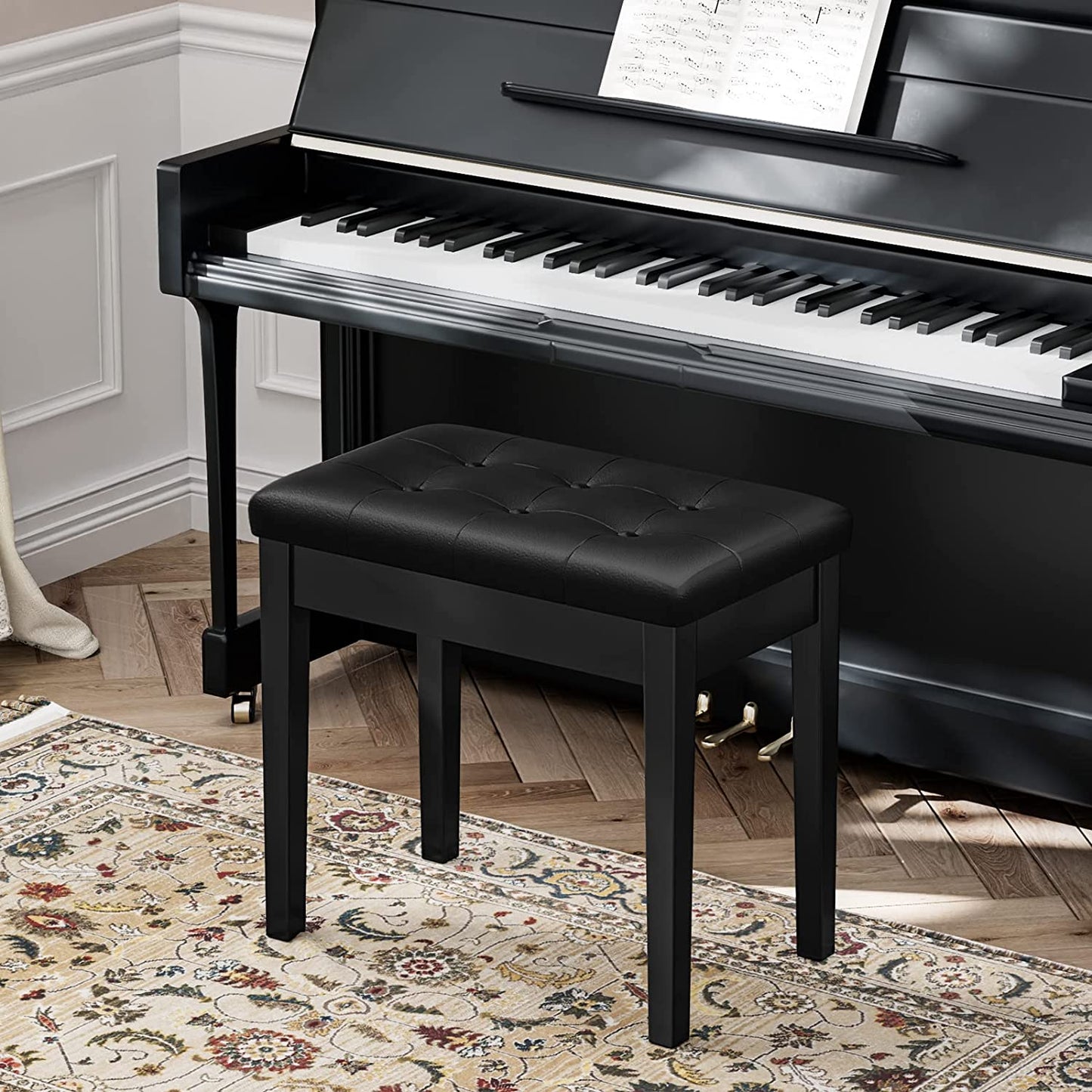 Piano Bench with Padded Cushion and Storage Compartment for Music Sheet, Music Bench, Piano Stool, Vanity Chair