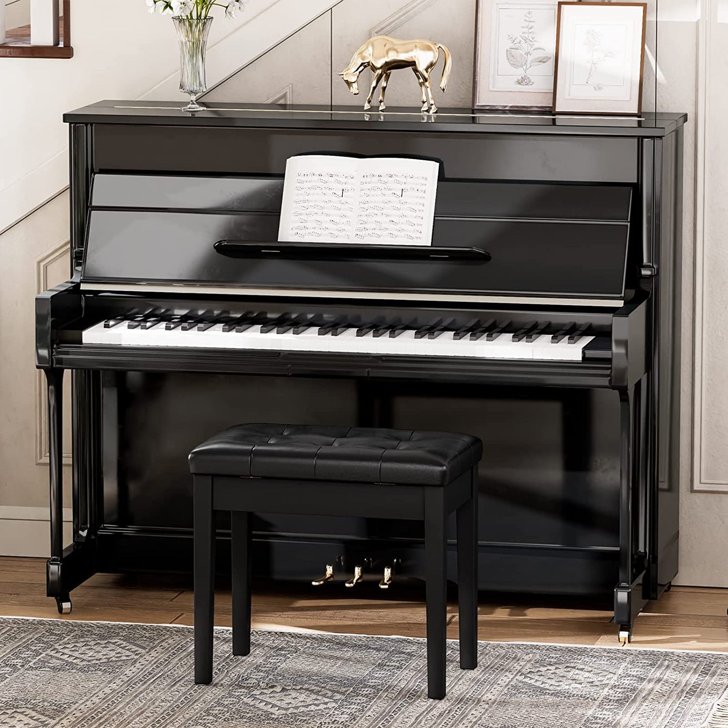 Piano Bench with Padded Cushion and Storage Compartment for Music Sheet, Music Bench, Piano Stool, Vanity Chair