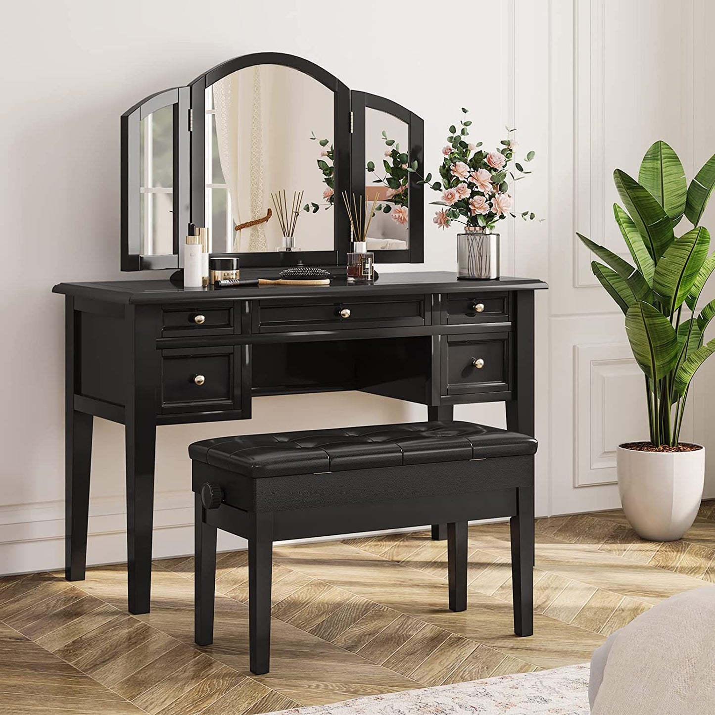 Adjustable Duet Piano Bench with Padded Cushion and Storage Compartment for Music Sheet, Music Bench