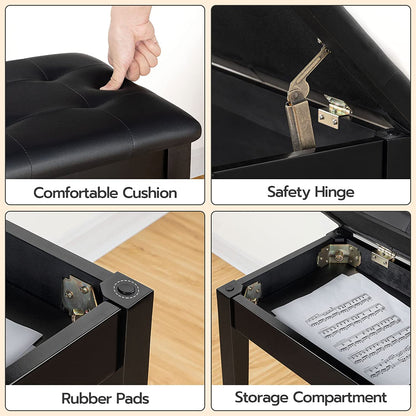 Piano Bench with Padded Cushion and Storage Compartment for Music Sheet