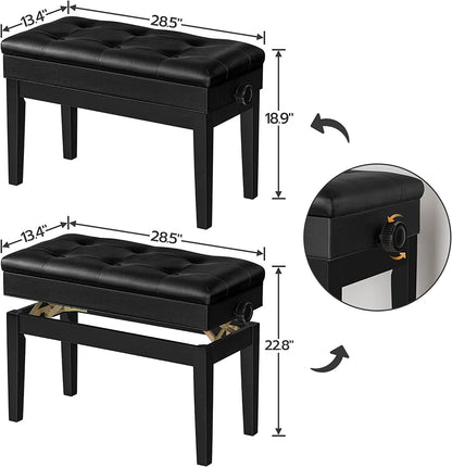 Adjustable Duet Piano Bench with Padded Cushion and Storage Compartment for Music Sheet, Music Bench
