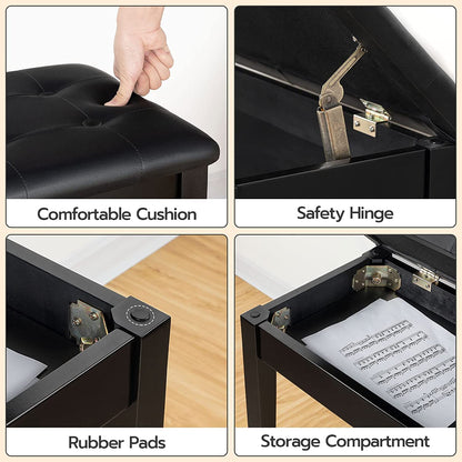 Piano Bench with Padded Cushion and Storage Compartment for Music Sheet, Music Bench, Piano Stool, Vanity Chair