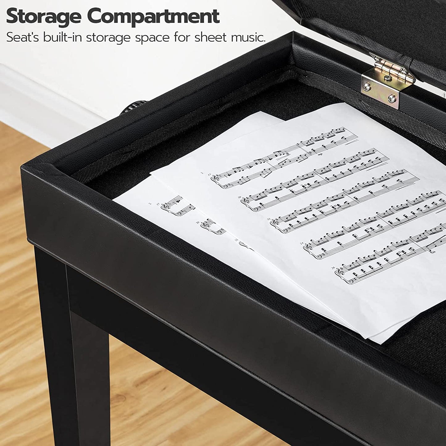 Adjustable Duet Piano Bench with Padded Cushion and Storage Compartment for Music Sheet, Music Bench