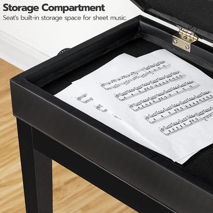 Adjustable Duet Piano Bench with Padded Cushion and Storage Compartment for Music Sheet, Music Bench